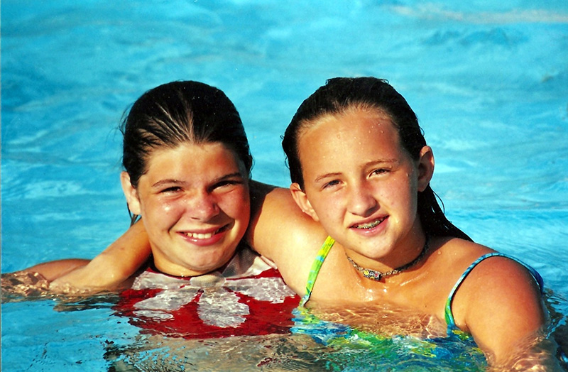 two girls in a pool